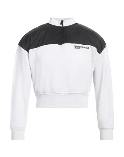 Karl Lagerfeld Jeans Man Sweatshirt White Size Xs Cotton, Polyester In Metallic