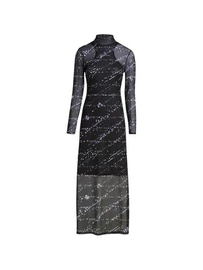 Karl Lagerfeld Jeans Mesh All-over-print Maxi Dress In Black