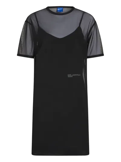 Karl Lagerfeld Jeans Mesh Jersey Mini Dress In Black