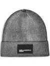 Karl Lagerfeld Jeans Metallic Beanie Hat In Grey