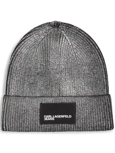 Karl Lagerfeld Jeans Metallic Beanie Hat In Grey