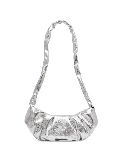 Karl Lagerfeld Jeans Metallic-effect Ruched Shoulder Bag In Gray