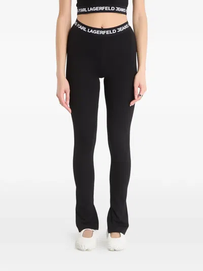 Karl Lagerfeld Jeans Milano Logo-waistband Split-cuff Leggings In Black