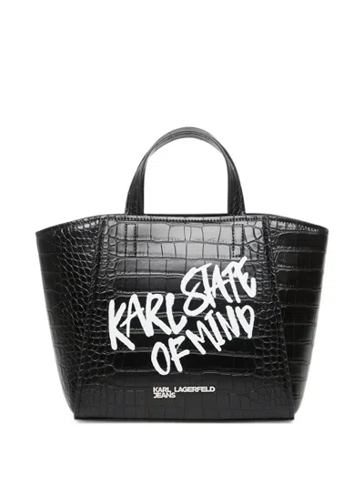 Karl Lagerfeld Jeans Mini Croc-effect Tote Bag In Black