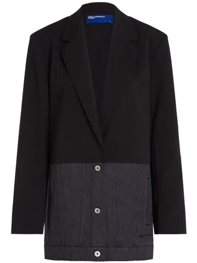 Karl Lagerfeld Jeans Mixed-material Blazer In 黑色