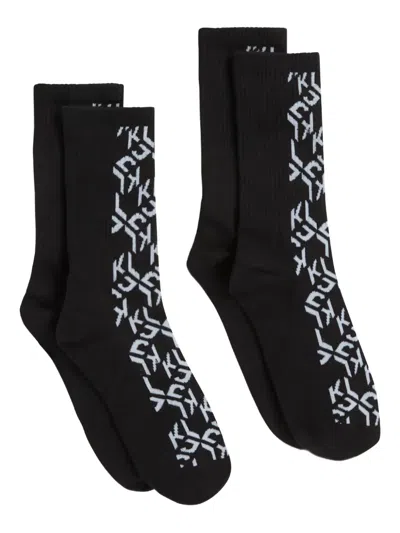 Karl Lagerfeld Jeans Monogram-pattern Socks In Black