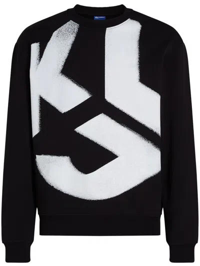 Karl Lagerfeld Jeans Monogram-print Bleached-effect Sweatshirt In Black