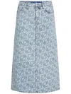 Karl Lagerfeld Jeans Monogram-print Denim Maxi Skirt In Blue