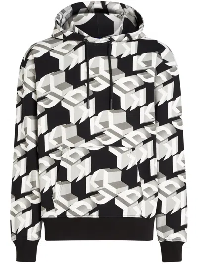 Karl Lagerfeld Jeans Monogramm-hoodie Aus Bio-baumwolle In Schwarz