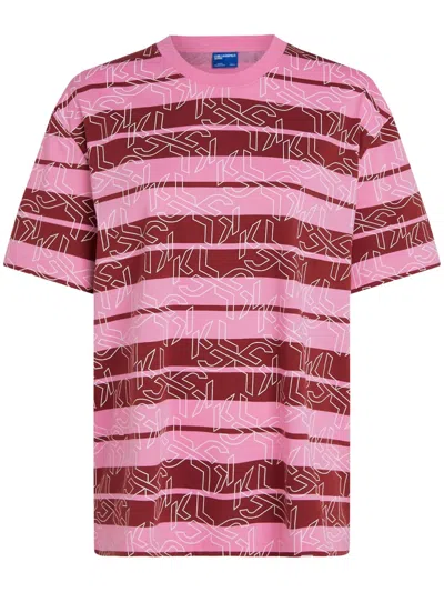 Karl Lagerfeld Jeans Monogram Striped T-shirt In Pink