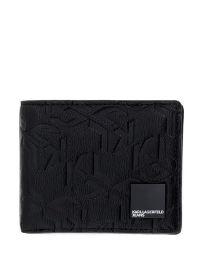 Karl Lagerfeld Jeans Monogram-embossed Bifold Wallet In Black