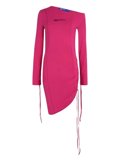 Karl Lagerfeld Jeans Off-shoulder Drawcord Asymmetric Dress In Pink