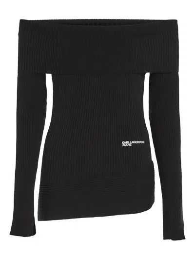 Karl Lagerfeld Jeans Off-shoulder Sweater In Black