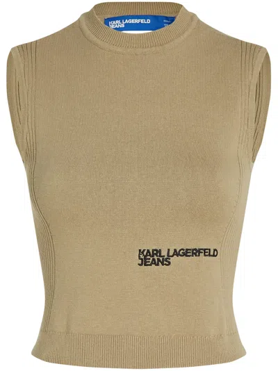 Karl Lagerfeld Jeans Logo-embroidered Sleeveless Top In Brown