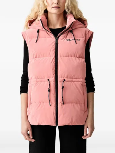 Karl Lagerfeld Jeans Padded Hooded Gilet In Pink