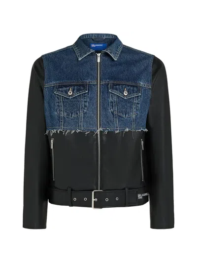Karl Lagerfeld Jeans Panelled Raw-cut Jacket In Black
