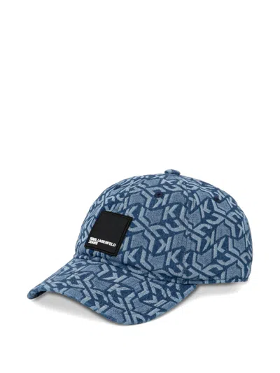 Karl Lagerfeld Jeans Patterned Baseball Cap In Blue