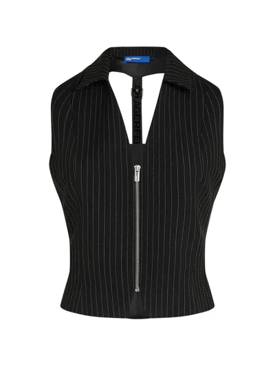 Karl Lagerfeld Jeans Pinstripe Zip-up Waistcoat In Black