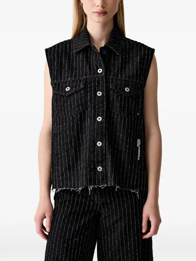 Karl Lagerfeld Jeans Pinstripe-pattern Sleeveless Jacket In Black
