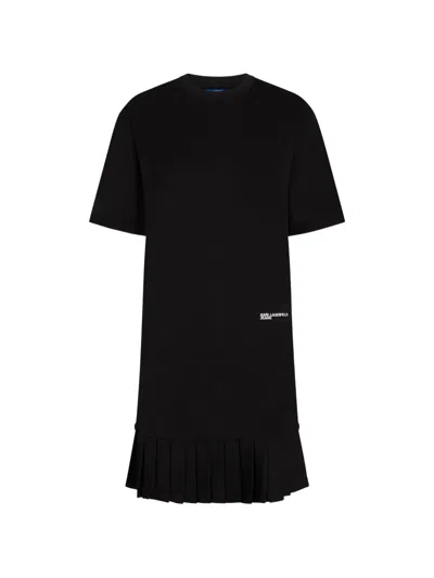 Karl Lagerfeld Jeans Pleated-hem Short-sleeve Mini Dress In Black