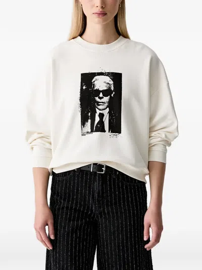 Karl Lagerfeld Jeans Portrait-print Crew-neck Sweater In Neutral