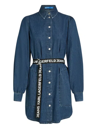 Karl Lagerfeld Jeans Puff-sleeves Denim Dress In 蓝色