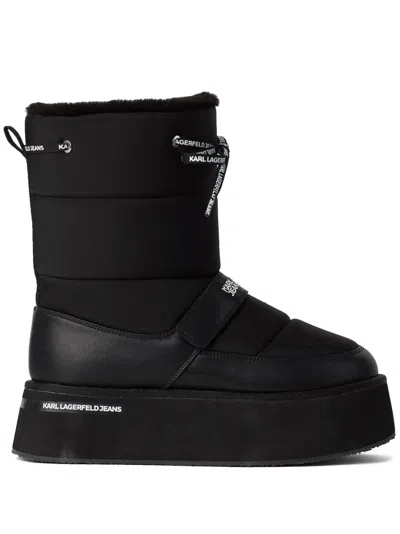 Karl Lagerfeld Jeans Puffa Wedge Boots In Black