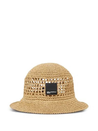 Karl Lagerfeld Jeans Raffia Bucket Hat In Brown