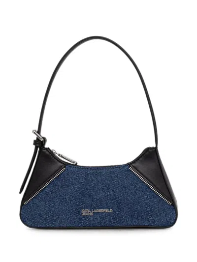 Karl Lagerfeld Jeans Rebel Denim-panelled Zip-detail Tote Bag In White