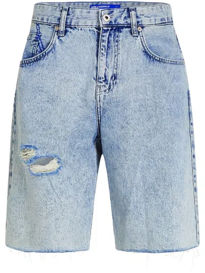 Karl Lagerfeld Jeans Relaxed-cut Distressed Shorts In Blue