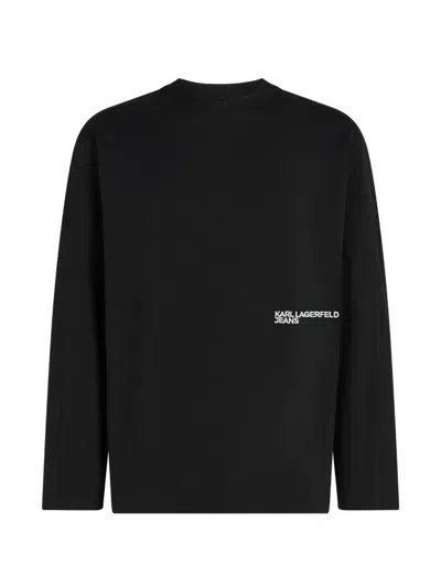 Karl Lagerfeld Jeans 릴랙스 긴소매 절개선 티셔츠 In Black