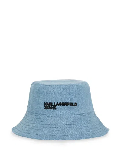 Karl Lagerfeld Jeans Reversible Denim Bucket Hat In Blue