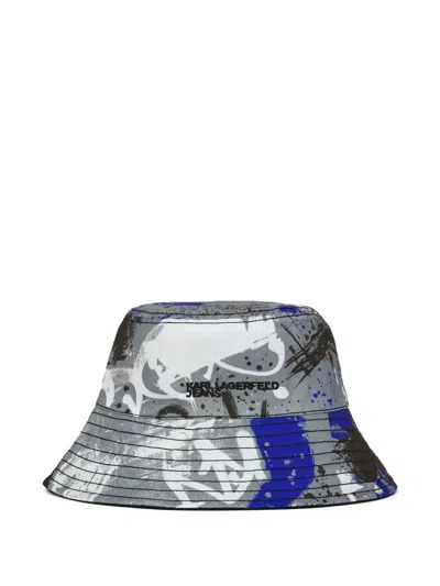 Karl Lagerfeld Jeans Reversible Graffiti Bucket Hat In Multi