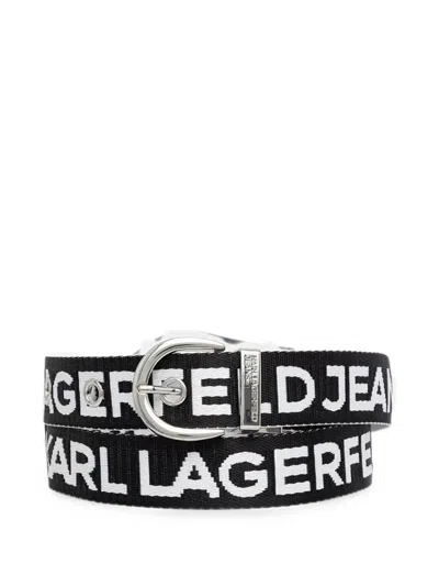 Karl Lagerfeld Jeans Reversible Logo-jacquard Belt In Black