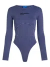 Karl Lagerfeld Jeans Ribbed Long-sleeve Bodysuit In Blue