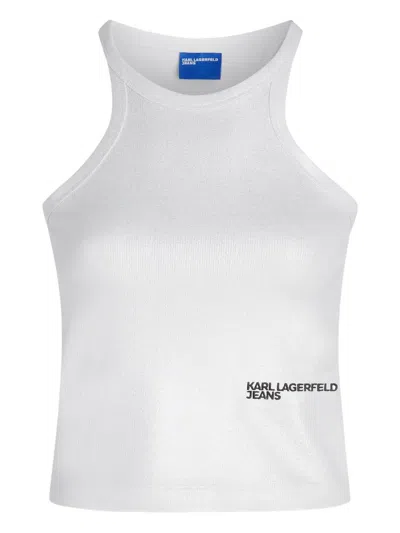 Karl Lagerfeld Jeans Ribbed Racerback Top In White