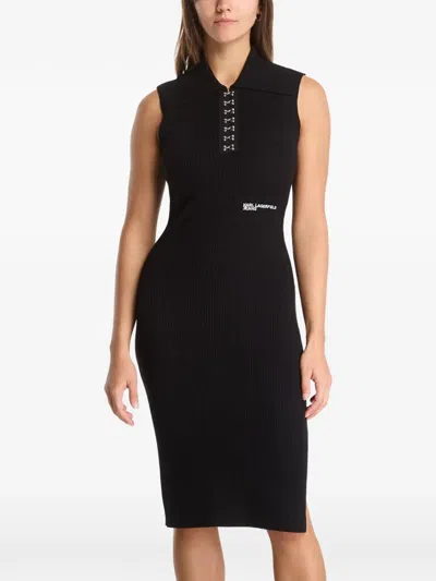 Karl Lagerfeld Jeans Ribbed-knit Sleeveless Midi Dress In Black
