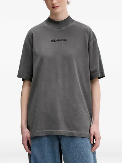 Karl Lagerfeld Jeans Ribbed-mock-neck T-shirt In Gray