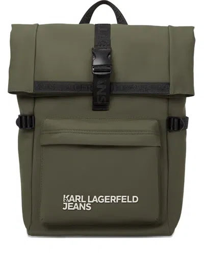 Karl Lagerfeld Jeans Roll-top Buckle Backpack In Green