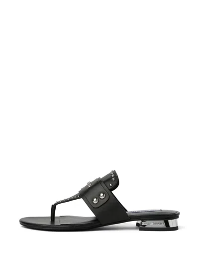 Karl Lagerfeld Jeans Roxy Stud-trim Flat Sandals In Black