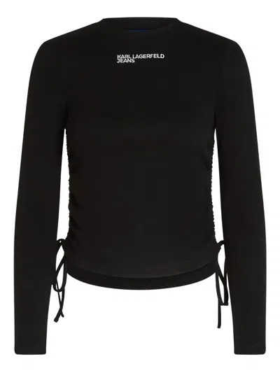 Karl Lagerfeld Jeans Ruched Ribbed Top In Black