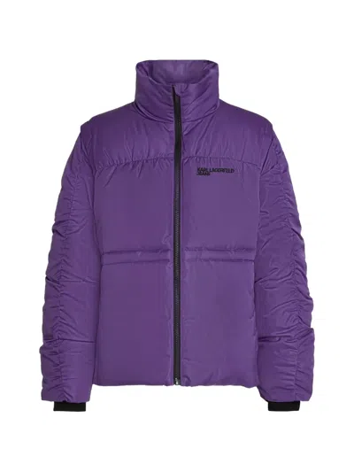 Karl Lagerfeld Jeans Ruched-detail Puffer Jacket In Purple