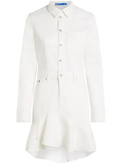 Karl Lagerfeld Jeans Ruffled Denim Dress In Weiss