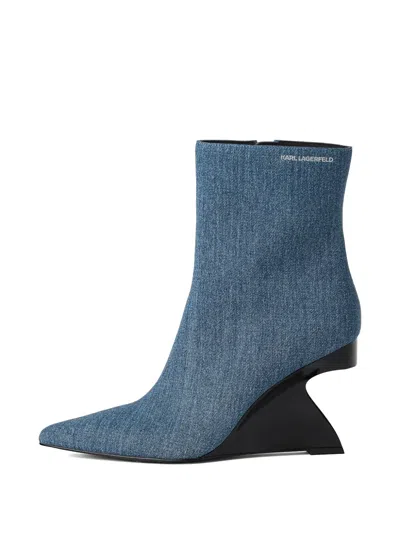 Karl Lagerfeld Jeans Sculptural-wedge Denim Boots In Multi
