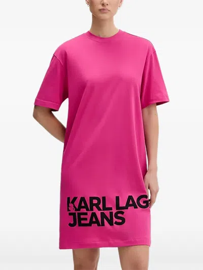 Karl Lagerfeld Jeans Shor-sleeves Mini T-shirt Dress In Pink