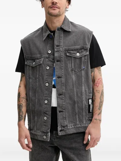 Karl Lagerfeld Jeans Sleeveless Denim Jacket In Gray