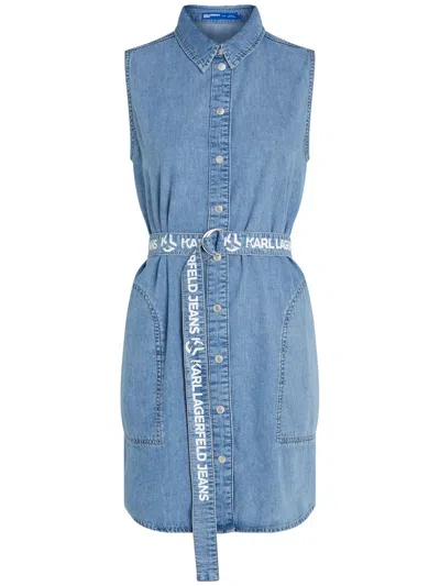 Karl Lagerfeld Jeans Belted Denim Minidress In Blue