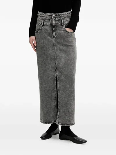 Karl Lagerfeld Jeans Slit-detail Denim Maxi Skirt In Brown