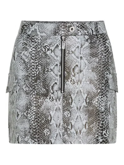 Karl Lagerfeld Jeans Snake-print Faux-leather Mini Skirt In Grey