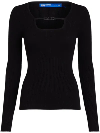 Karl Lagerfeld Jeans Square-neck Knitted Top In Schwarz